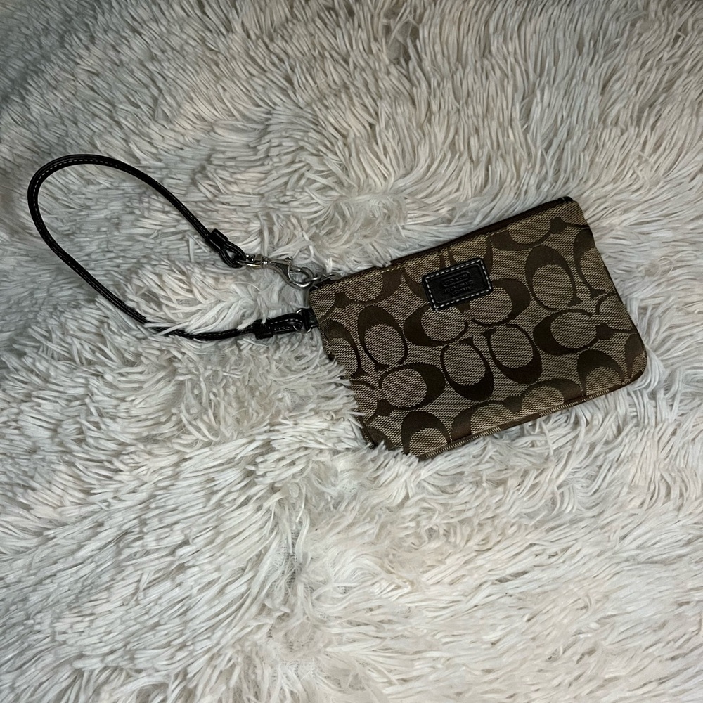 Coach Tan and Brown Signature Wristlet